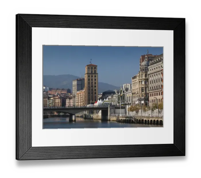 Framed Print : Spain, Basque Country Region, Vizcaya Province, Bilbao, riverfront buildings, central
