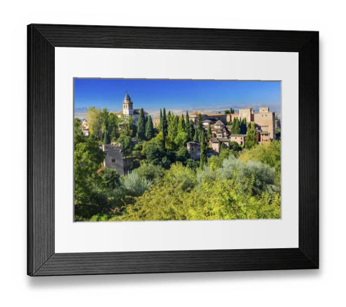 Framed Print : Alhambra Castle Tower Walls Cityscape Church Granada Andalusia Spain