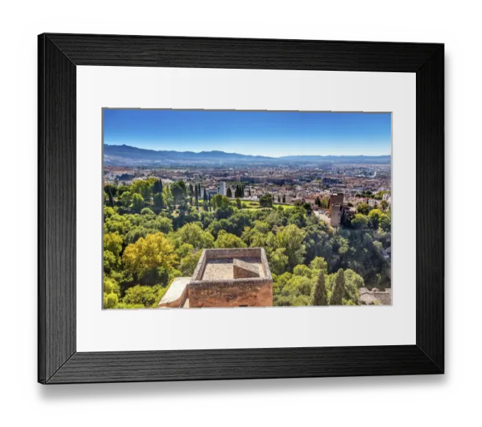 Framed Print : Alhambra Castle Tower Cityscape Churches Granada Andalusia Spain