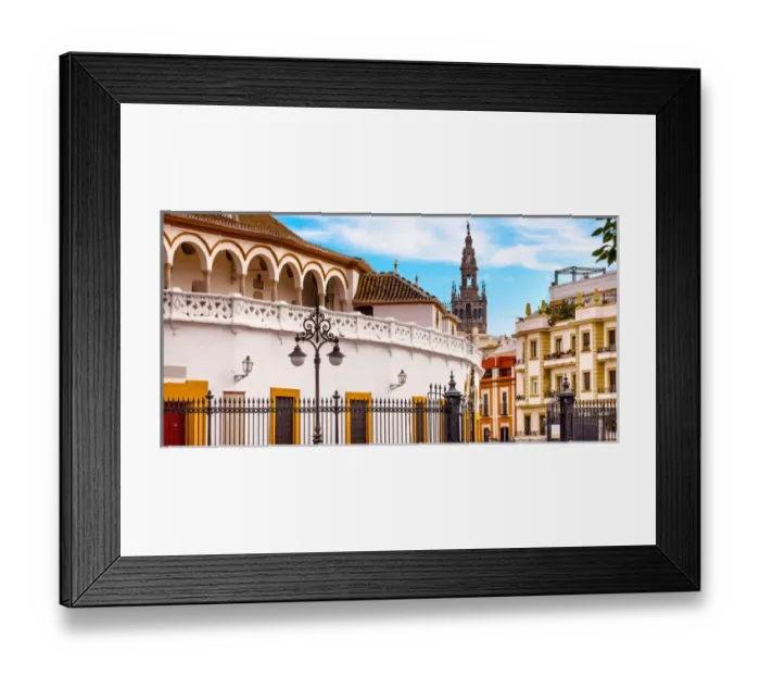Framed Print : Bull Fight Ring Stadium Cityscape Giralda Spire Bell Tower, Seville Cathedral Andalusia Framed Print : Bull Fight Ring Stadium Cityscape Giralda Spire Bell Tower, Seville Cathedral Andalusia
