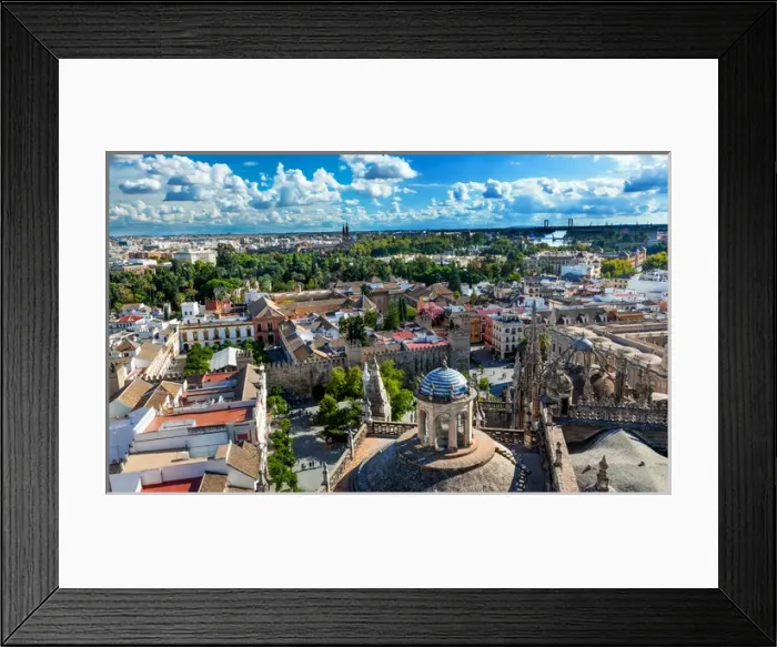 Framed Print : Cityscape, City View, from Giralda Spire, Bell Tower, Seville Cathedral, Andalusia Spain