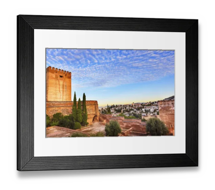 Framed Print : Alhambra Castle Morning Sky ityscape Walls Granada Churches Andalusia Spain