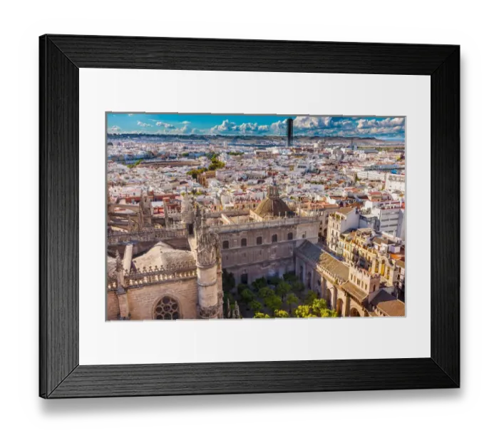 Framed Print : Cityscape, City View, from Giralda Spire, Bell Tower, Orange Garden, Seville Cathedral Framed Print : Cityscape, City View, from Giralda Spire, Bell Tower, Orange Garden, Seville Cathedral
