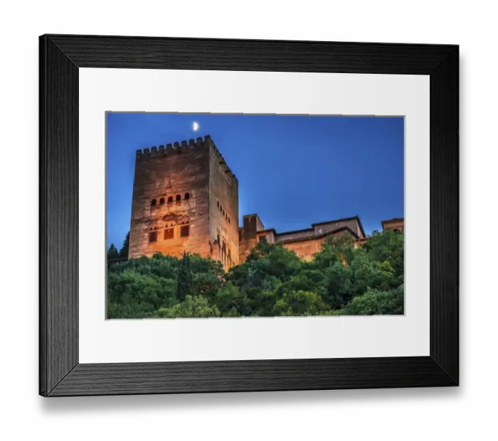 Framed Print : Alhambra Tower Moon from Walking Street Del Darro Albaicin Granada Andalusia Spain