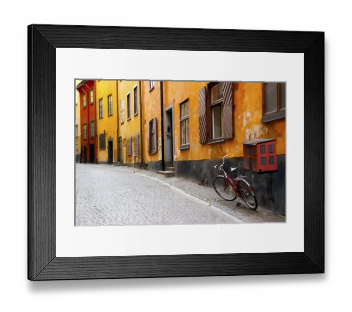 Framed Print : Europe, Sweden, Stockholm. Street scene in Gamla Stan (Old Town) section with bicycle Framed Print : Europe, Sweden, Stockholm. Street scene in Gamla Stan (Old Town) section with bicycle