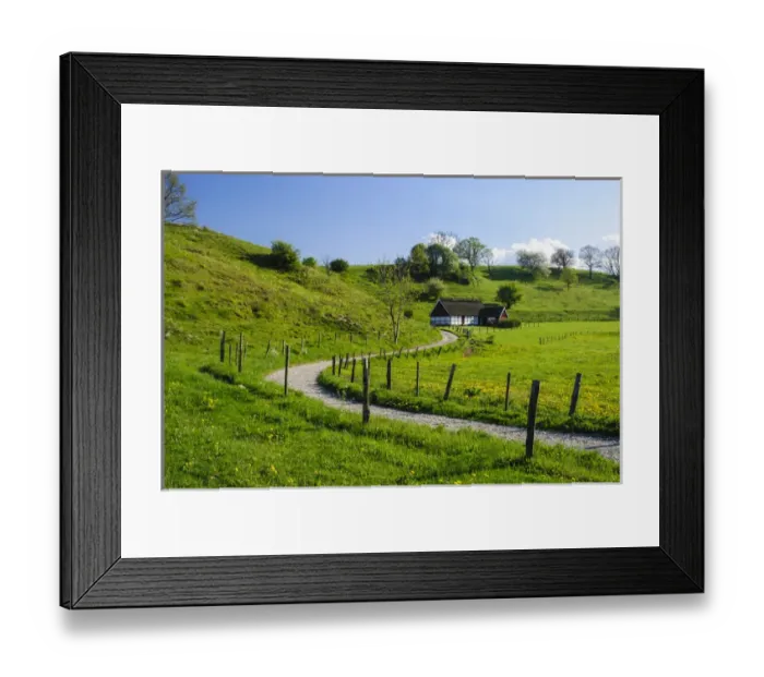 Framed Print : Sweden, Skane, Simrishamn, Verkeans Nature Preserve. Traditional Farm house Framed Print : Sweden, Skane, Simrishamn, Verkeans Nature Preserve. Traditional Farm house