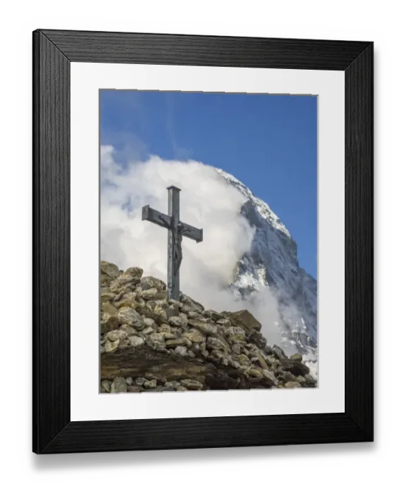 Framed Print : Switzerland, Zermatt, Matterhorn with clouds and cross