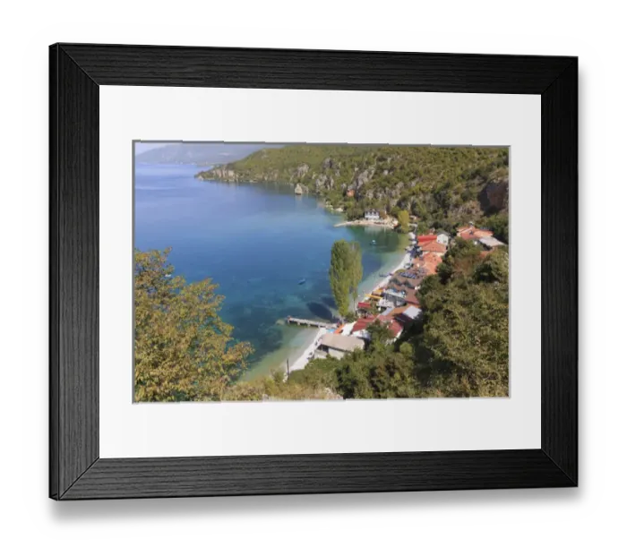 Framed Print : Republic of Macedonia, Ohrid and Lake Ohrid, coastline, beach areas, rocky cliffs