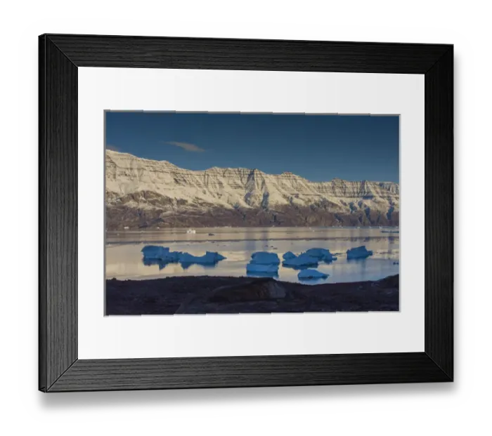 Framed Print : Greenland. Scoresby Sund. Gasefjord. Krogen. Snow-covered mountains and icebergs Framed Print : Greenland. Scoresby Sund. Gasefjord. Krogen. Snow-covered mountains and icebergs