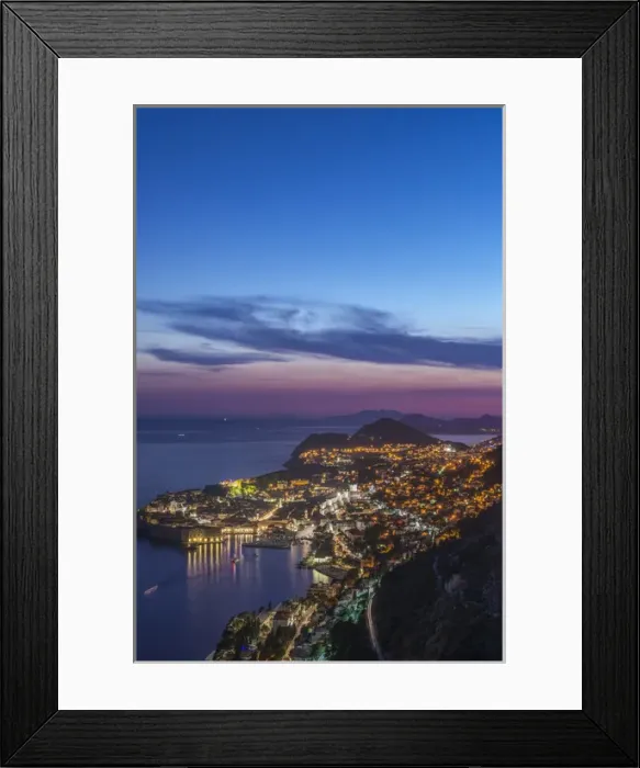 Framed Print : Croatia, Dubrovinik, Looking Down on Dubrovnik Old Town at Twilight Framed Print : Croatia, Dubrovinik, Looking Down on Dubrovnik Old Town at Twilight