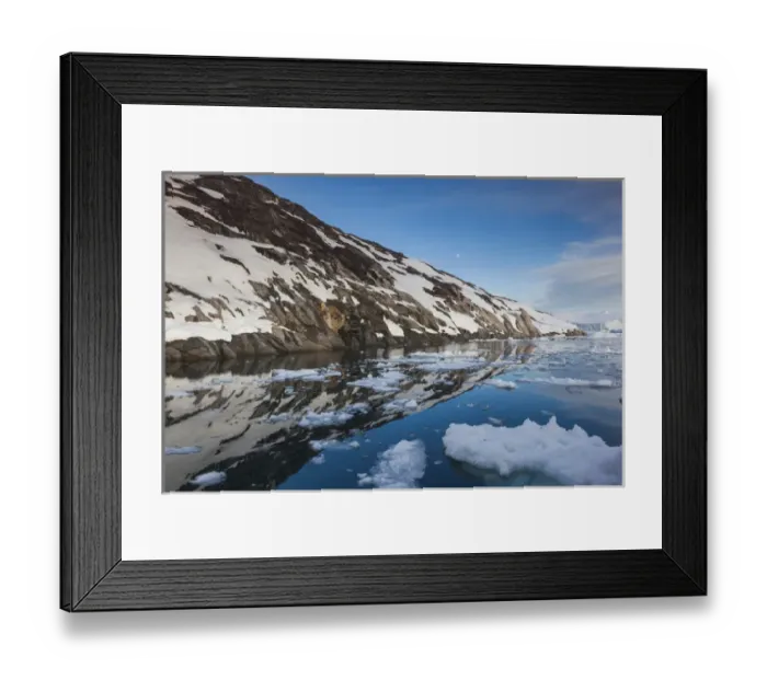 Framed Print : Greenland, Disko Bay, Ilulissat, floating ice at sunset with moonrise