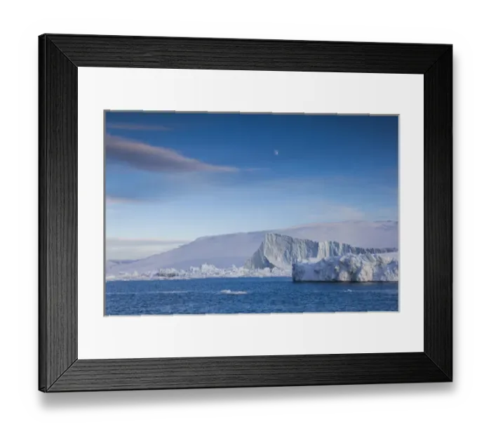 Framed Print : Greenland, Disko Bay, Ilulissat, floating ice at sunset with moonrise Framed Print : Greenland, Disko Bay, Ilulissat, floating ice at sunset with moonrise