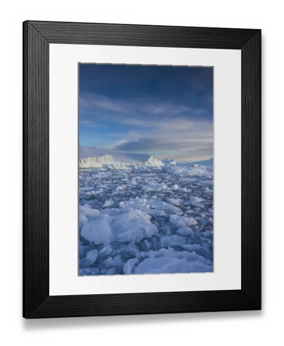 Framed Print : Greenland, Disko Bay, Ilulissat, floating ice at sunset