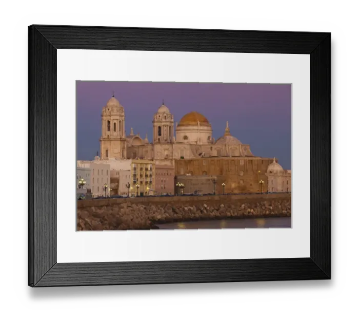 Framed Print : Spain, Andalucia Region, Cadiz Province, Cadiz, Cathedral, dusk