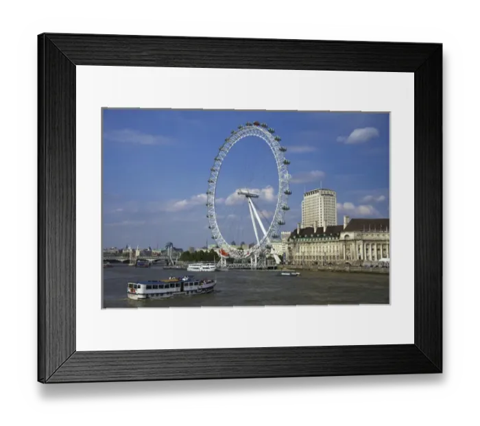 Framed Print : The South Bank of London showing the London Eye and County Hall along the Thames