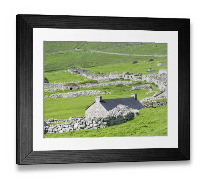 Framed Print : The islands of St Kilda archipelago in Scotland. Island of Hirta with village bay
