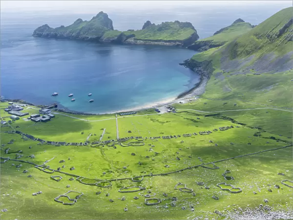 The islands of St Kilda archipelago in Scotland. Island of Hirta with village bay