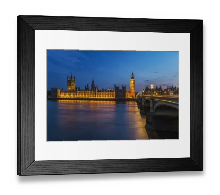 Framed Print : England, London. Parliament and Westminster Bridge at twilight