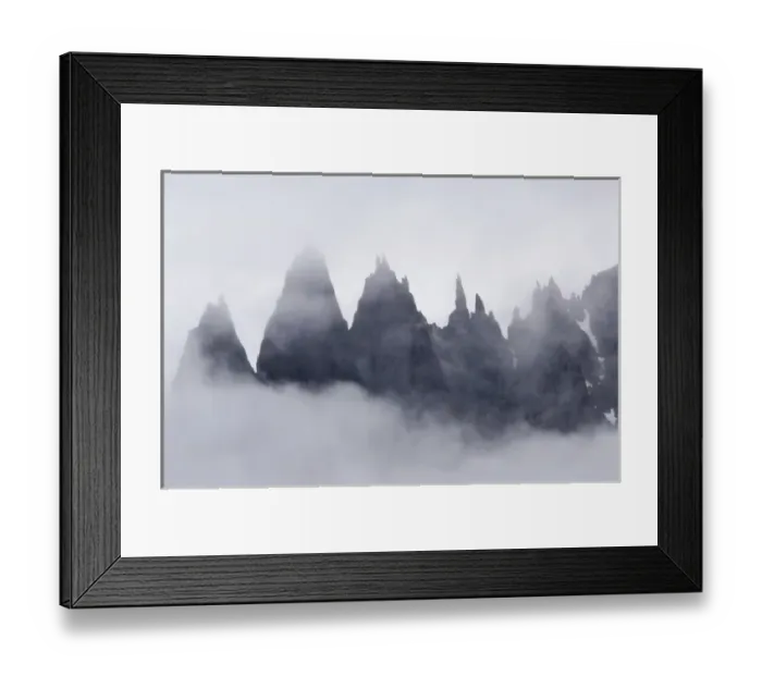 Framed Print : Mountain peaks in fog Prins Christian Sund Greenland Framed Print : Mountain peaks in fog Prins Christian Sund Greenland