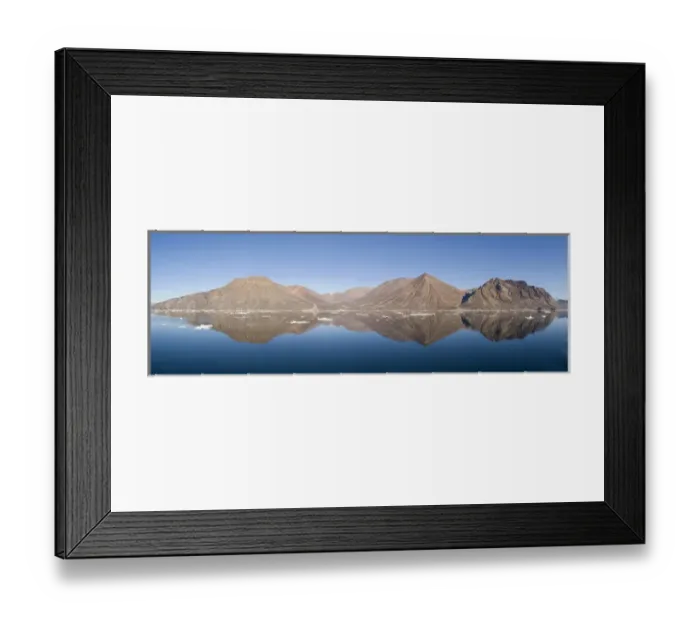 Framed Print : Mountain reflection panorama Godthab Golf North East Greenland National Park Greenland Framed Print : Mountain reflection panorama Godthab Golf North East Greenland National Park Greenland