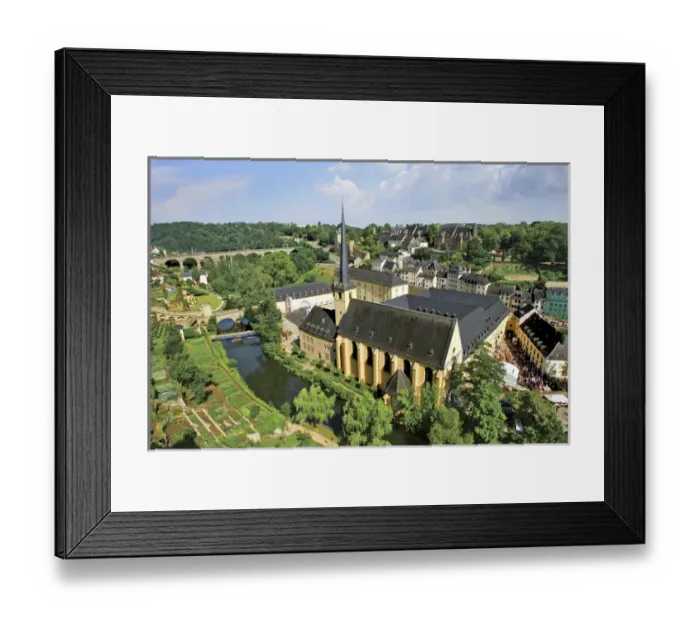 Framed Print : City view of St. Johanneskirche and abbey Neumuenster, Grund, Luxemburg, Europe Framed Print : City view of St. Johanneskirche and abbey Neumuenster, Grund, Luxemburg, Europe