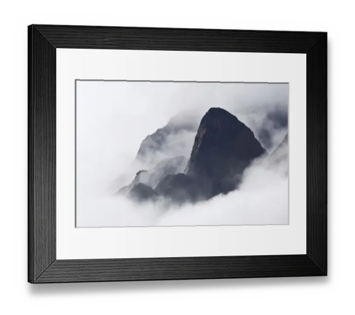 Framed Print : Mountain peaks in fog Prins Christian Sund Greenland Framed Print : Mountain peaks in fog Prins Christian Sund Greenland