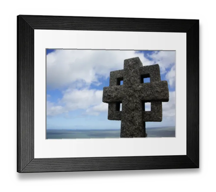 Framed Print : Europe, United Kingdom, Wales, Conwy. Celtic cross at St. Tudno churchyard on the Great Orme