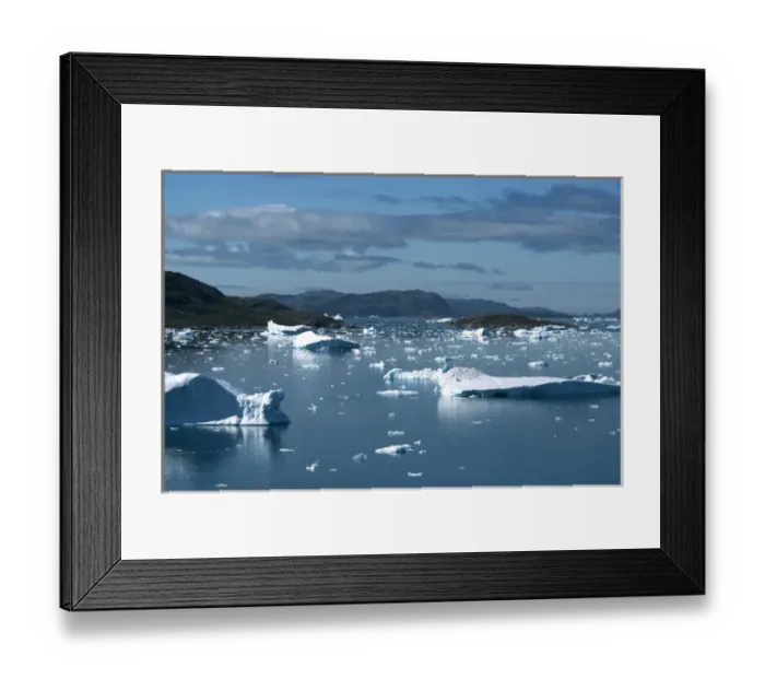 Framed Print : Greenland, Narsaq Sound. A sea of icebergs on Narsaq Sound in southern Greenland