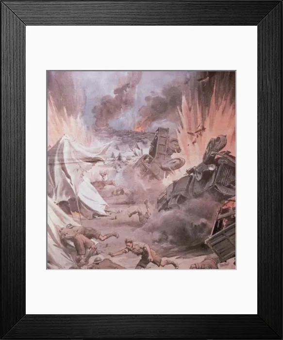 Framed Print : SECOND WORLD WAR (1939-1945). AFRICA CAMPAIGN. German aircraft bomb English camp (1940) Framed Print : SECOND WORLD WAR (1939-1945). AFRICA CAMPAIGN. German aircraft bomb English camp (1940)