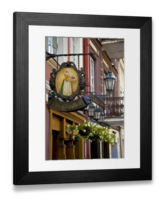 Framed Print : Lithuania, Lietuva, Vilnius, Baltic States, an old sign for Pilies kepyklele, a tavern