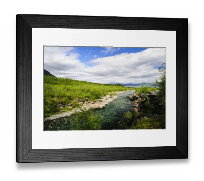 Framed Print : Sweden, Norrbotten. Abiskojokka near confluence with Torne Lake Framed Print : Sweden, Norrbotten. Abiskojokka near confluence with Torne Lake