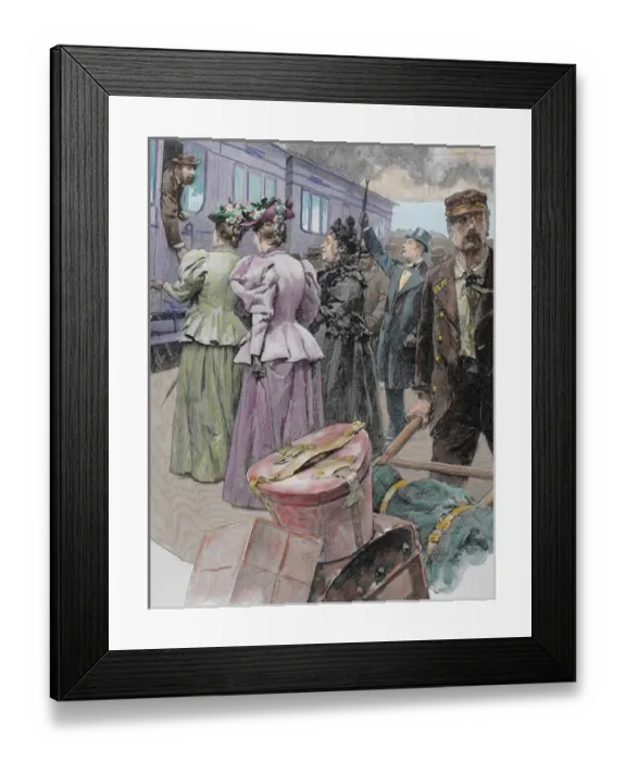 Framed Print : Platform at a railway station. Late 19th century. Drawing by Marchetti. Colored Framed Print : Platform at a railway station. Late 19th century. Drawing by Marchetti. Colored