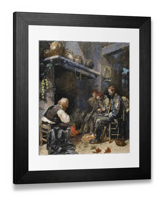 Framed Print : Poor family at home. Early nineteenth century. Colored engraving Framed Print : Poor family at home. Early nineteenth century. Colored engraving
