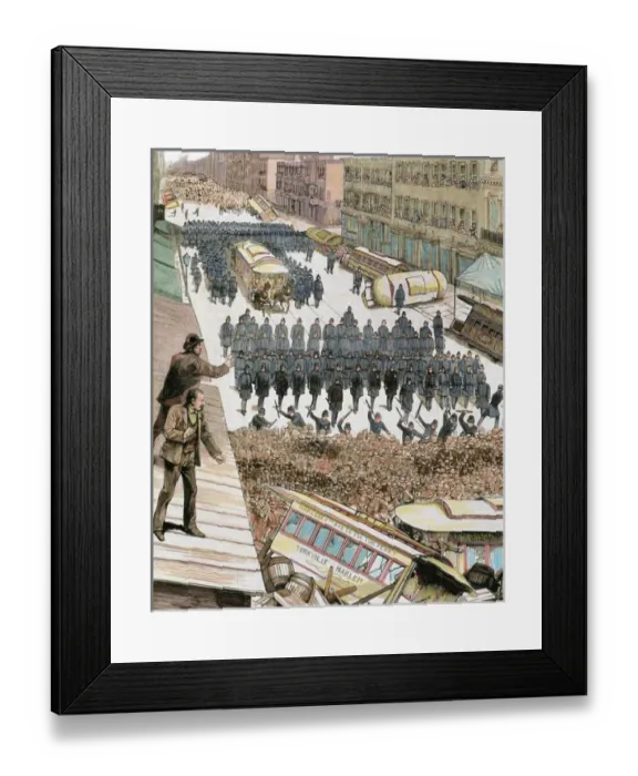 Framed Print : Police officers dispersing the strike of employees of Streetcar in New York, March 4, 1886 Framed Print : Police officers dispersing the strike of employees of Streetcar in New York, March 4, 1886