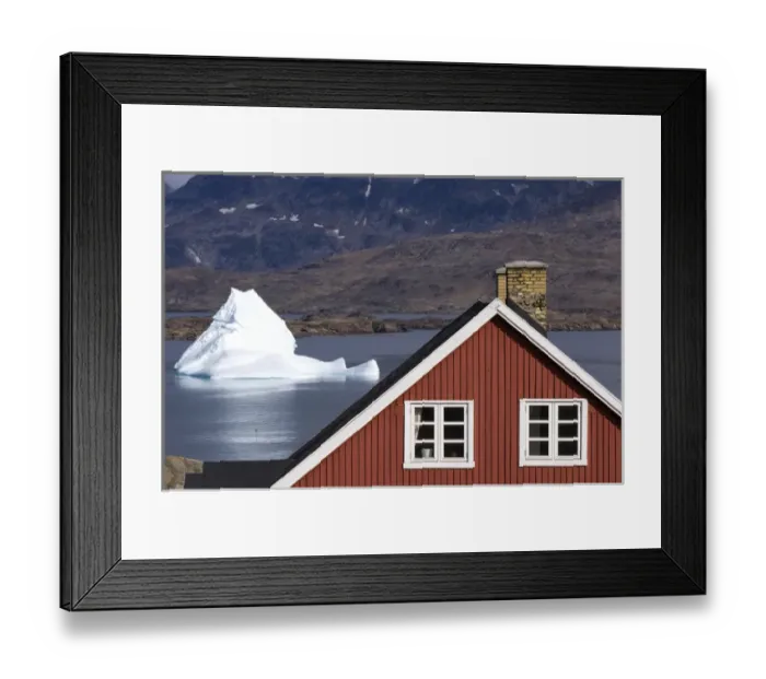 Framed Print : Traditional house and iceberg Tasiilaq (Ammassalik) Greenland