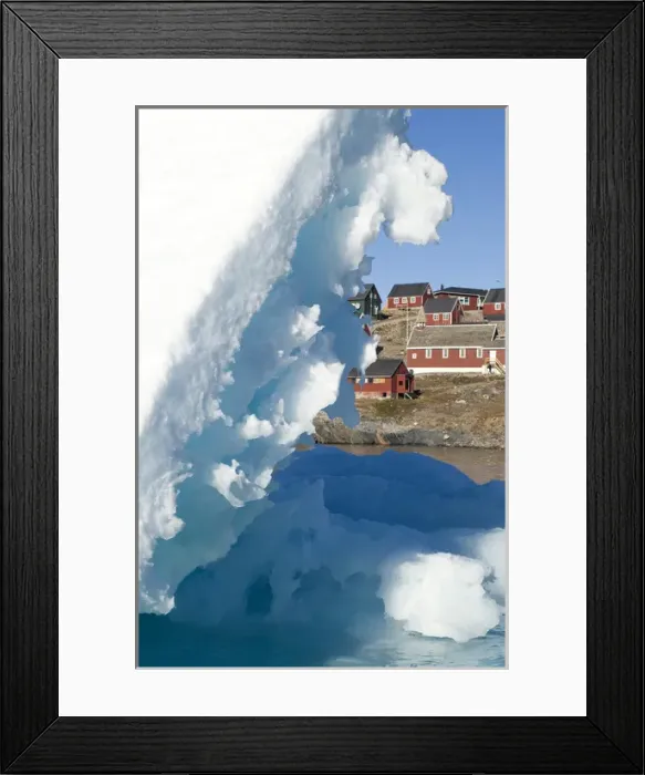 Framed Print : Village and iceberg Ittoqqortoormiit Scorsby Sund Greenland