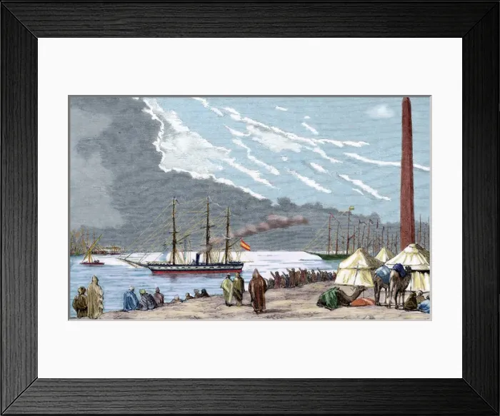 Framed Print : Egypt. The Spanish frigate Berenguela by the Suez Canal, the first large-scale Framed Print : Egypt. The Spanish frigate Berenguela by the Suez Canal, the first large-scale