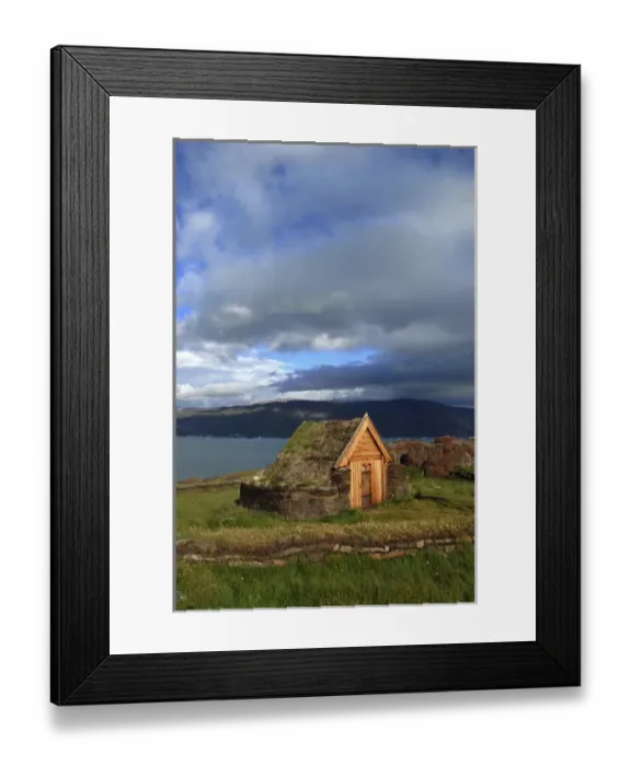 Framed Print : Greenland, Eriks Fjord, Brattahlid. Replica of Thjodhilds Church originally