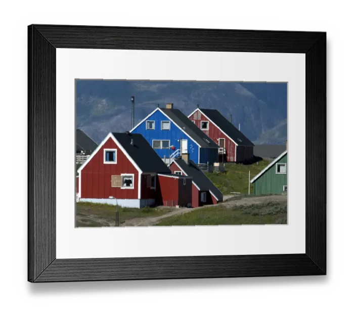 Framed Print : Greenland, Narsaq. The colorful cottages of the town, Narsaq, Greenland Framed Print : Greenland, Narsaq. The colorful cottages of the town, Narsaq, Greenland