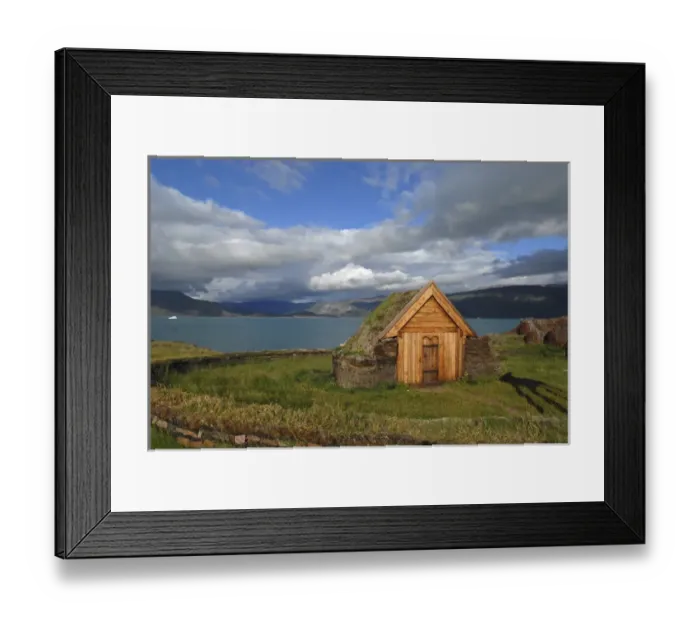 Framed Print : Greenland, Eriks Fjord, Brattahlid. Replica of Thjodhilds Church originally Framed Print : Greenland, Eriks Fjord, Brattahlid. Replica of Thjodhilds Church originally