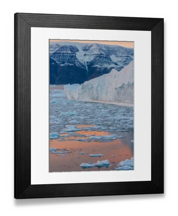 Framed Print : Greenland, Scoresby Sund, Gasefjord. Sunset with icebergs and brash ice Framed Print : Greenland, Scoresby Sund, Gasefjord. Sunset with icebergs and brash ice