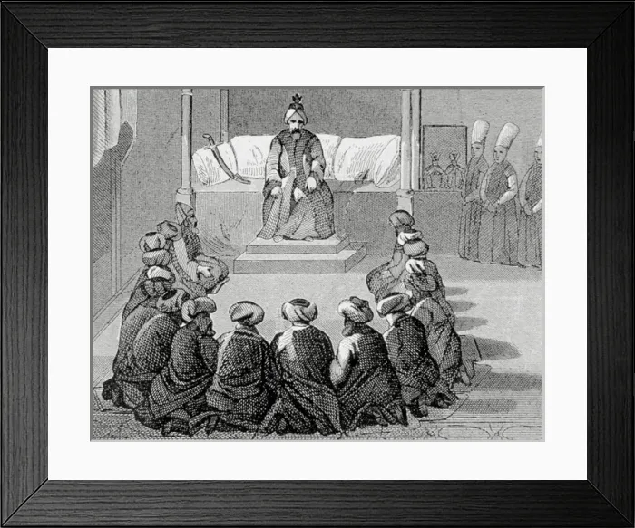 Framed Print : OTTOMAN EMPIRE. TURKEY. Audience before the grand vizier Framed Print : OTTOMAN EMPIRE. TURKEY. Audience before the grand vizier