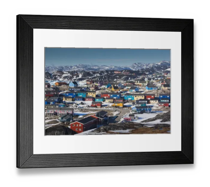 Framed Print : Greenland, Disko Bay, Ilulissat, elevated town view Framed Print : Greenland, Disko Bay, Ilulissat, elevated town view