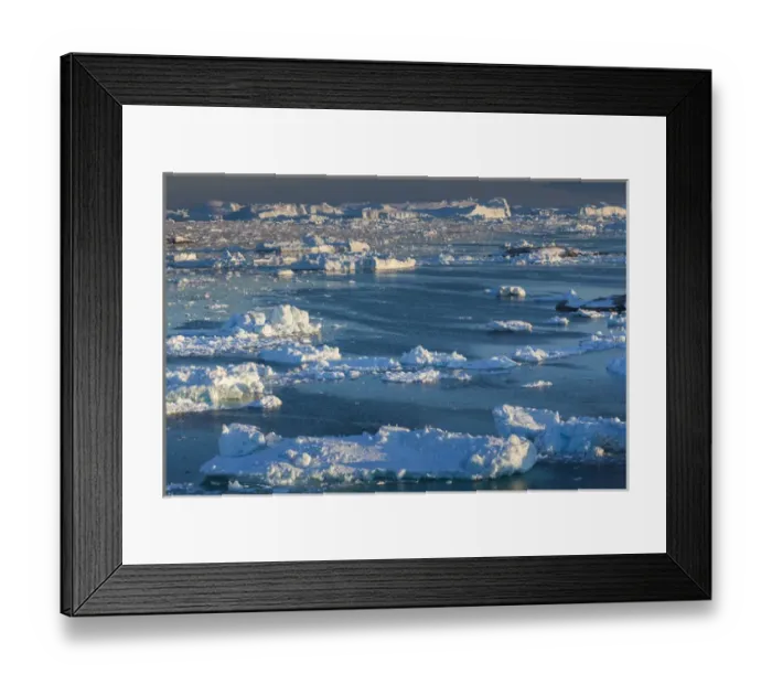 Framed Print : Greenland, Disko Bay, Ilulissat, elevated view of floating ice