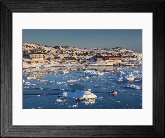 Framed Print : Greenland, Disko Bay, Ilulissat, town view, sunset