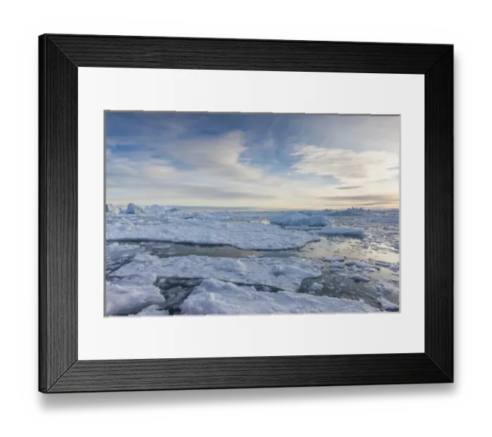 Framed Print : Greenland, Disko Bay, Ilulissat, floating ice at sunset