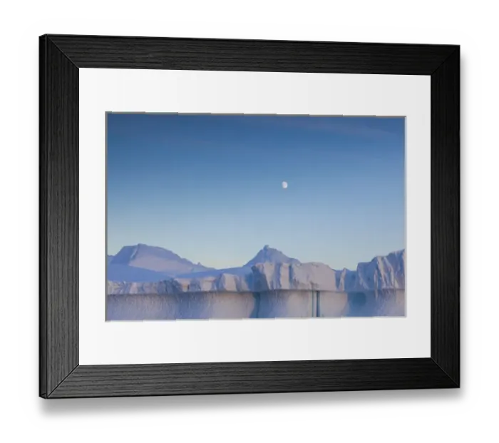 Framed Print : Greenland, Disko Bay, Ilulissat, floating ice at sunset with moonrise Framed Print : Greenland, Disko Bay, Ilulissat, floating ice at sunset with moonrise