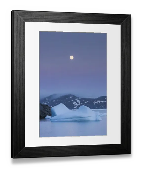Framed Print : Greenland, Qaqortoq, floating ice and moonrise Framed Print : Greenland, Qaqortoq, floating ice and moonrise