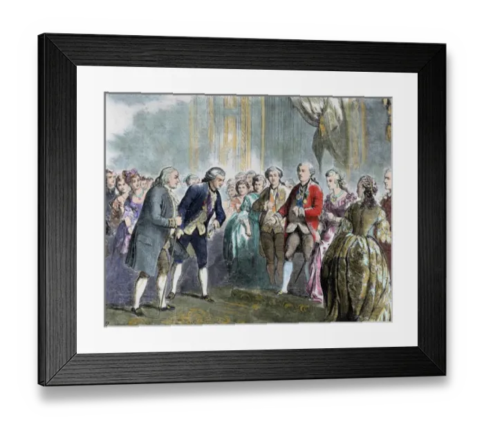 Framed Print : Franklin, Benjamin (1706-1790). Statesman and scientist. Franklin at Louis XVI and Marie Antoinette Framed Print : Franklin, Benjamin (1706-1790). Statesman and scientist. Franklin at Louis XVI and Marie Antoinette