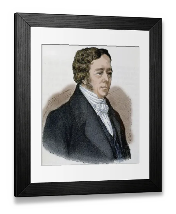 Framed Print : Oersted, Hans Christian (1777-1851). Danish physicist. Colored engraving Framed Print : Oersted, Hans Christian (1777-1851). Danish physicist. Colored engraving
